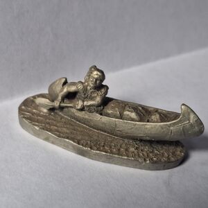 Hudson Pewter Miniature Native American Rowing A Canoe